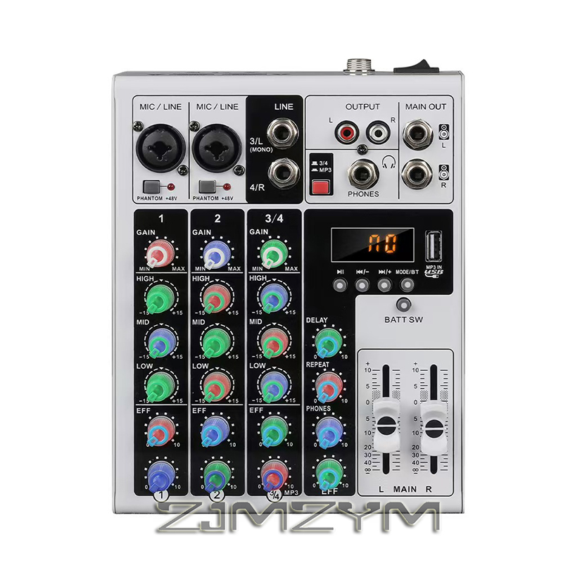 Audio Mixer 4 Channel - 4채널 RGB 블루투스 오디오 믹서(리버브 기능