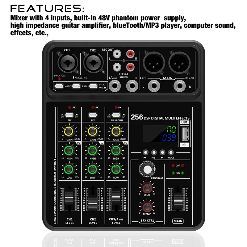 블루투스 USB 레코딩 컴퓨터용 오디오 인터페이스 믹서 - Audio Mixer 4 Channel 리뷰 및 가격